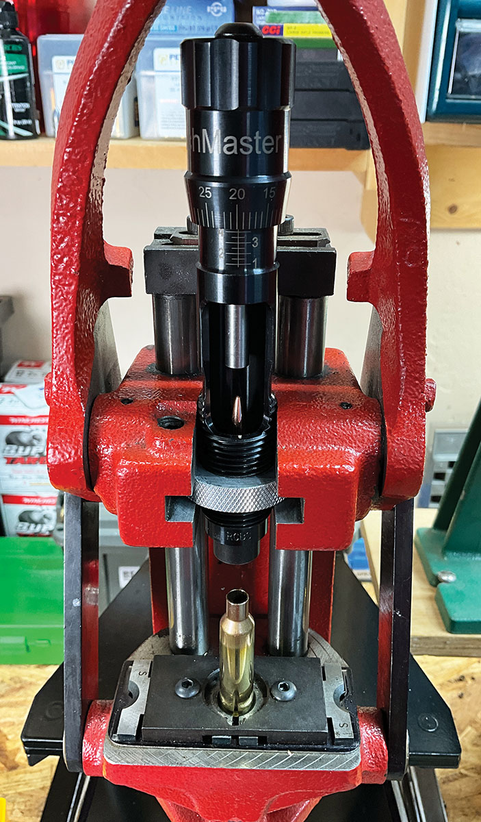 Match-grade seating dies with VLD stems won’t damage the bullet meplat.